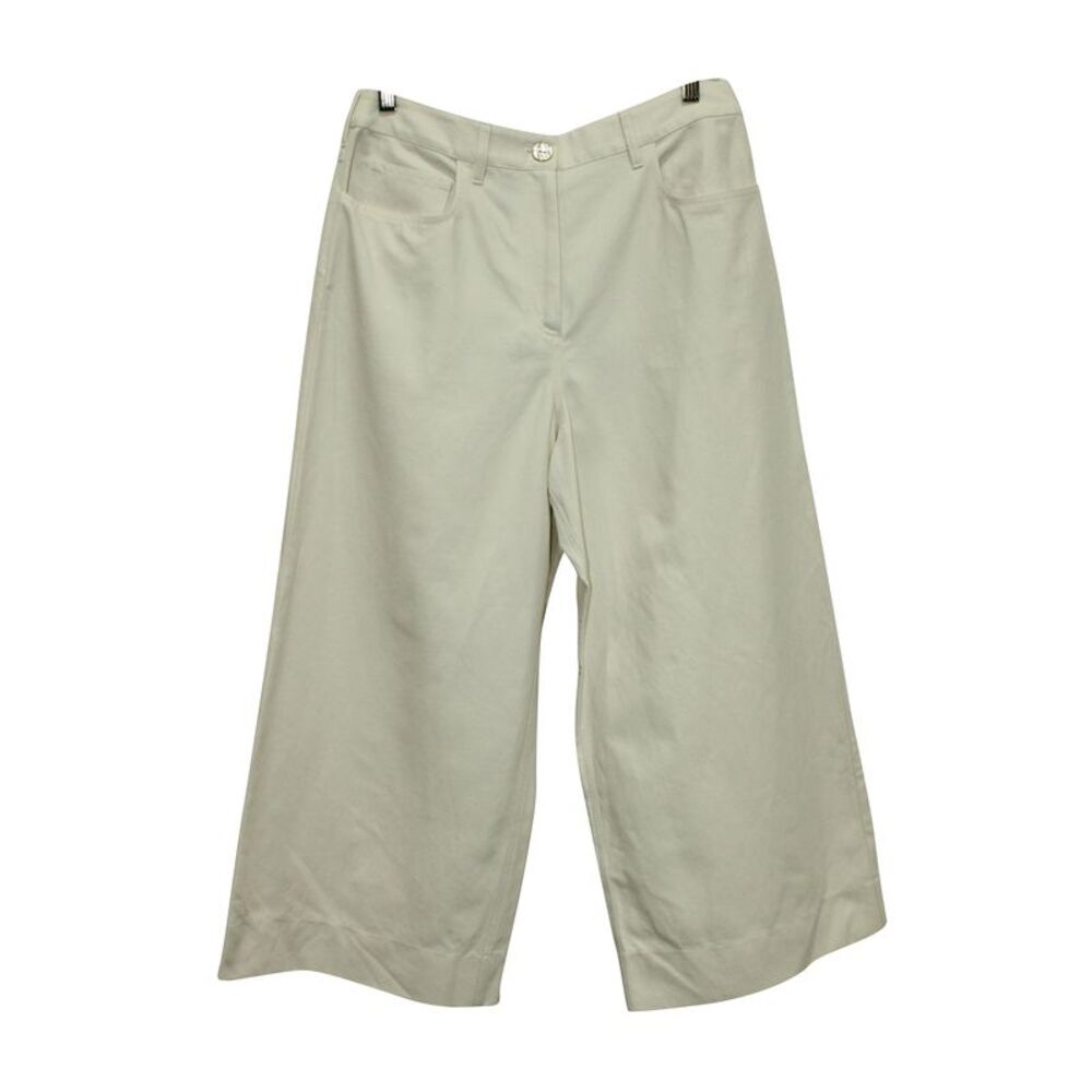Kenzo Wide Leg Cropped Trousers in White Cotton